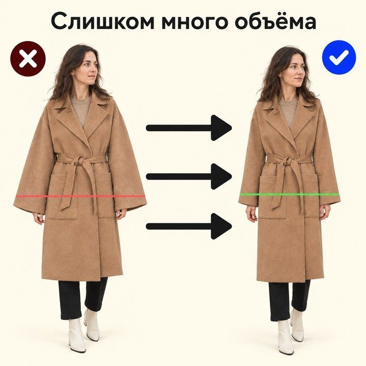 Два пальто camel: широкие и более узкие рукава, три стрелки и исходные крестик и галочка
