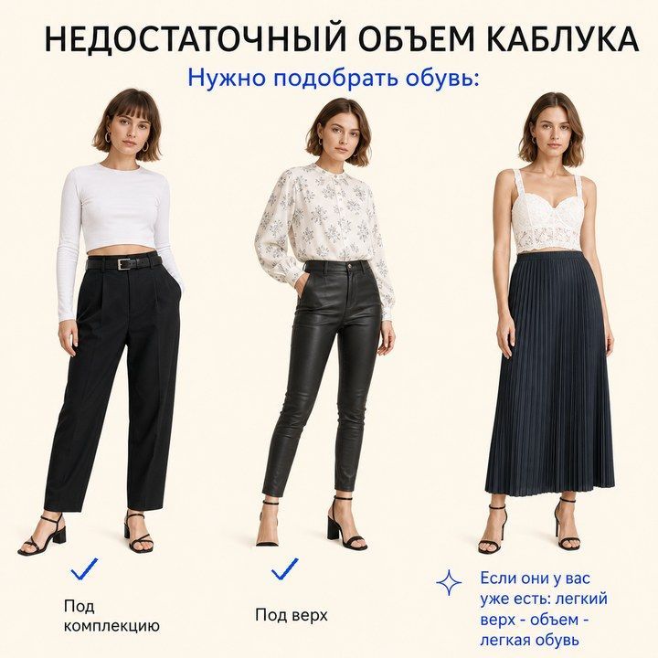 Устойчивый объём каблука, который не спорит с силуэтом