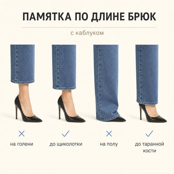Слишком короткая брючина на голени: с каблуком и без