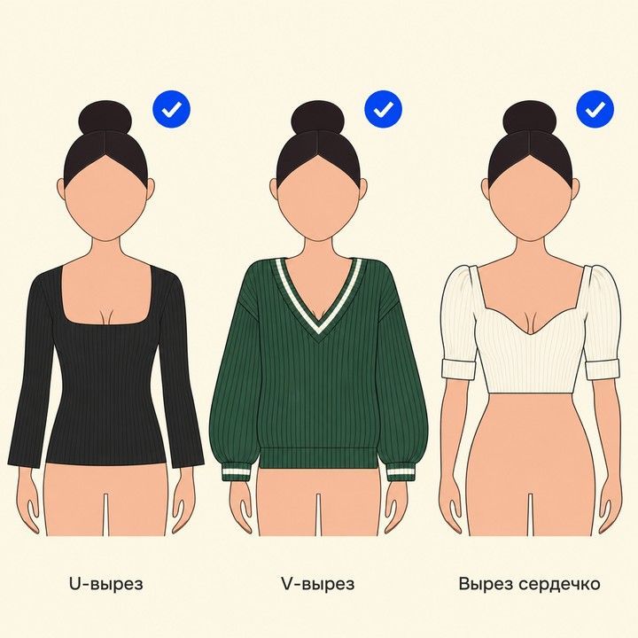 Схема: U-вырез, V-вырез и вырез сердечко