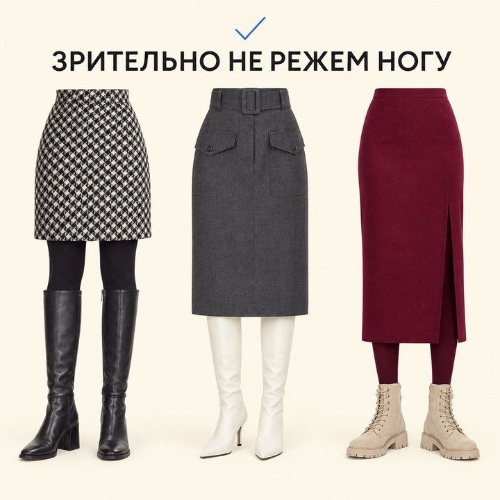 Цельная вертикаль: колготки в тон, сапог под юбку, без лишнего блока