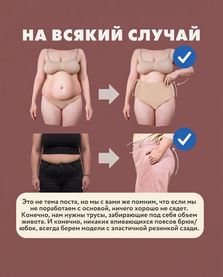 База: высокие трусы, забирающие объём, и пояс с эластичной резинкой сзади