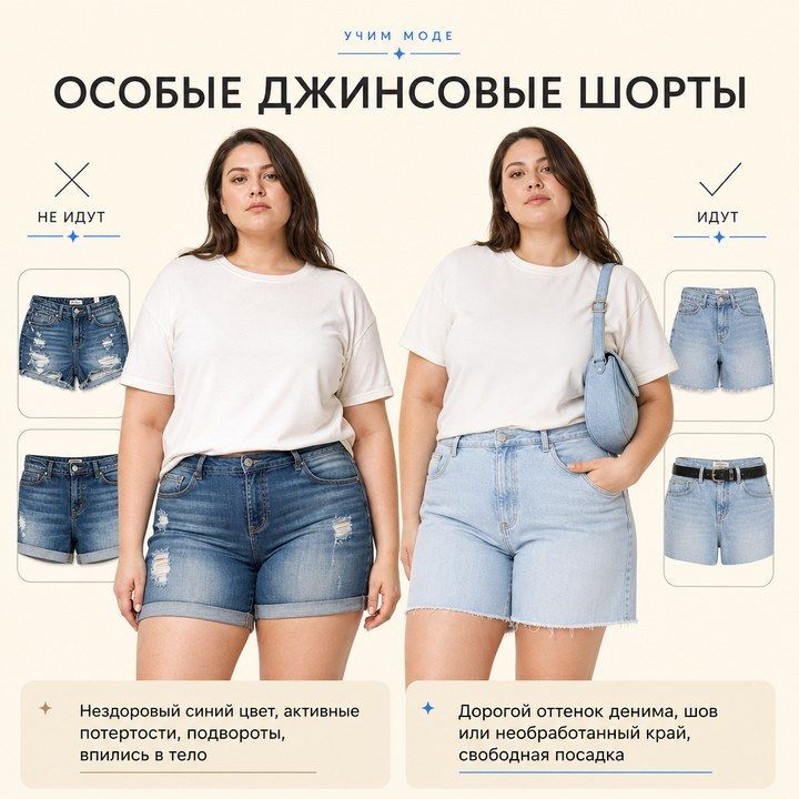 Плохие джинсовые шорты: синюшный деним, сильные потертости и тугая посадка