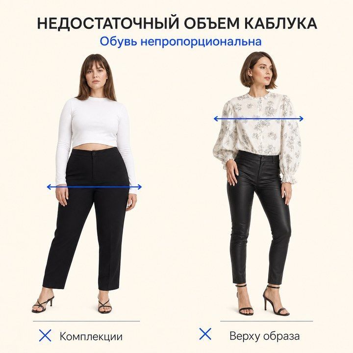 Тонкий каблук при более массивном верхе: низ мельчает