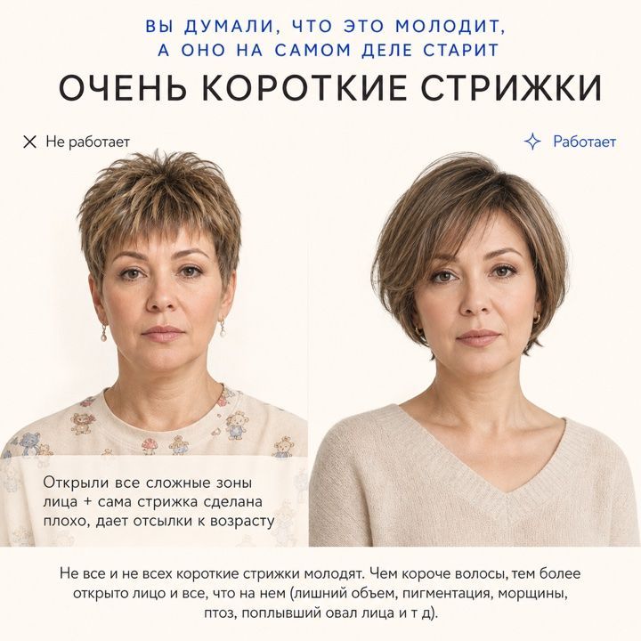 Ультракороткая стрижка открывает лицо целиком - и возрастные зоны тоже