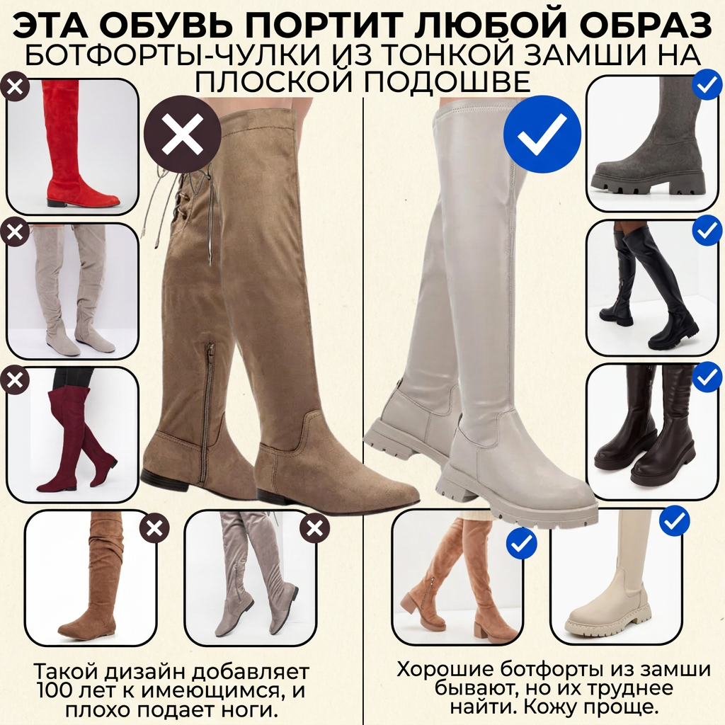 Мягкие ботфорты-чулки на плоской подошве: бесформенная голень