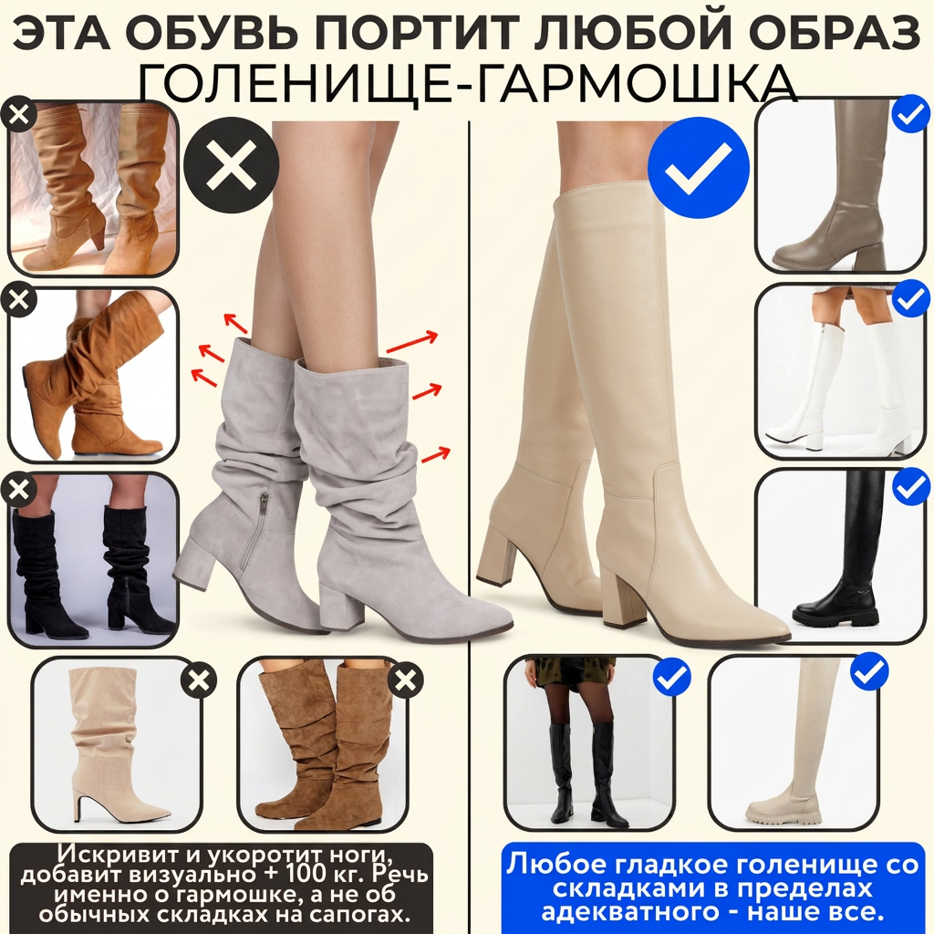 Голенище-гармошка расширяет голень и укорачивает ногу