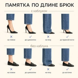 Памятка по длине брюк и джинсов с каблуком и без